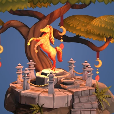 Year of the Fire Horse Diorama - Stylized Handpainted 3D