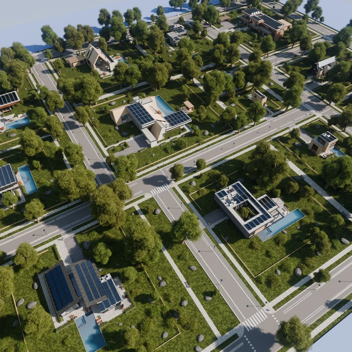 13 Modern house neighborhood with interior For Blender Eevee And Cycles