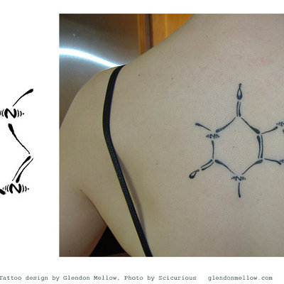 Serotonin Molecule with Red Flowers, Tattoo Design