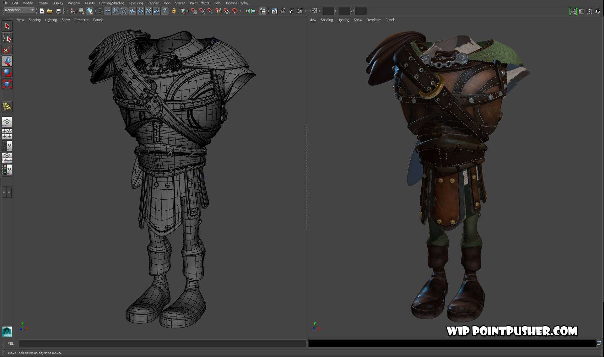 A shot of retopo and costume textures: (zbrush/maya/photoshop)