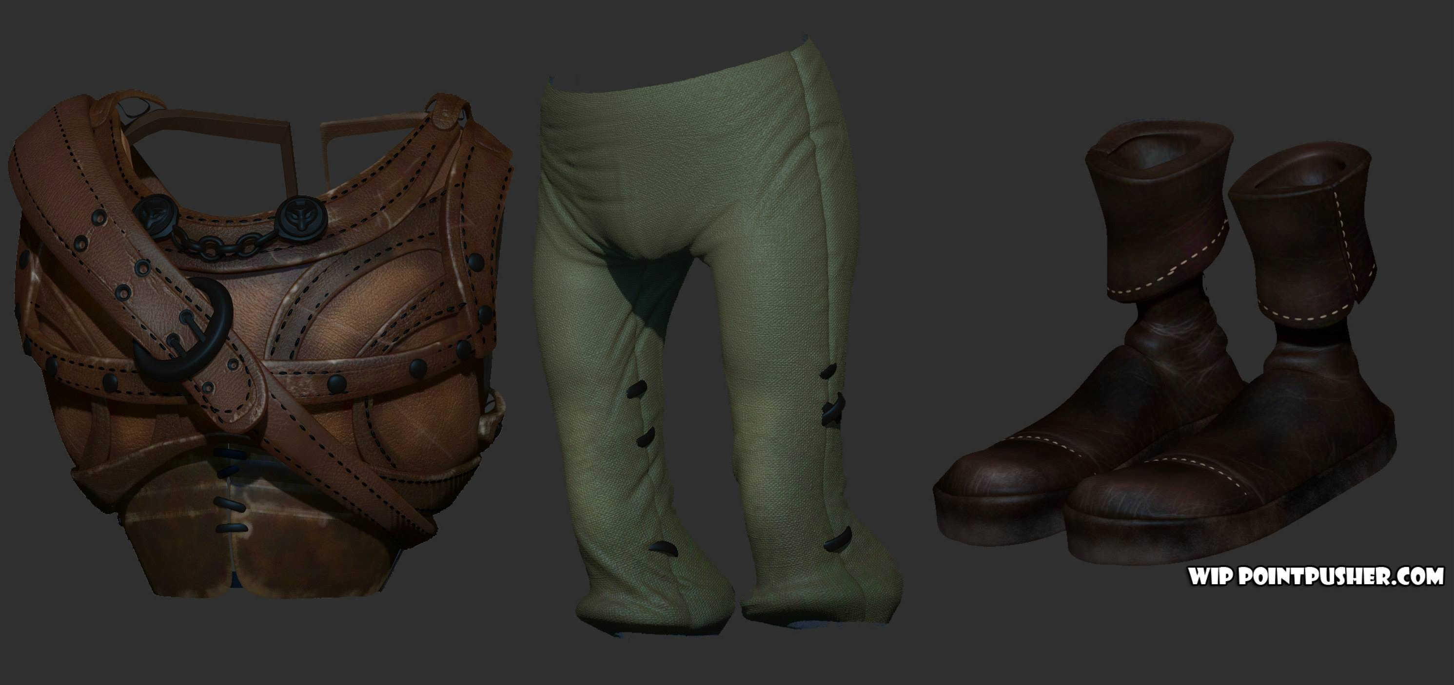 Early shape exploration for costume: pieces (zbrush)