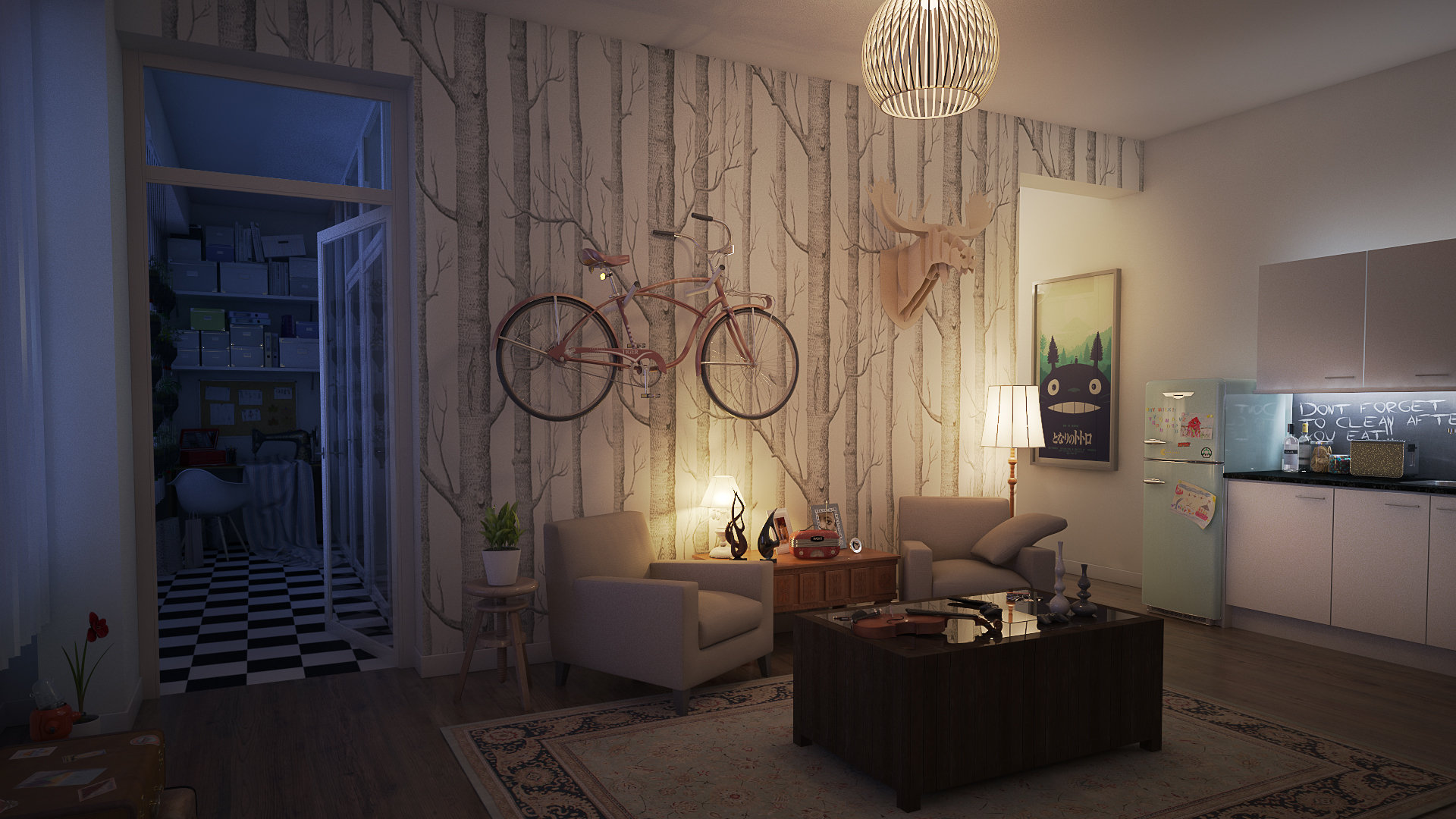 Artstation Hague Apartment Living Room Night Angelo Fernandes
