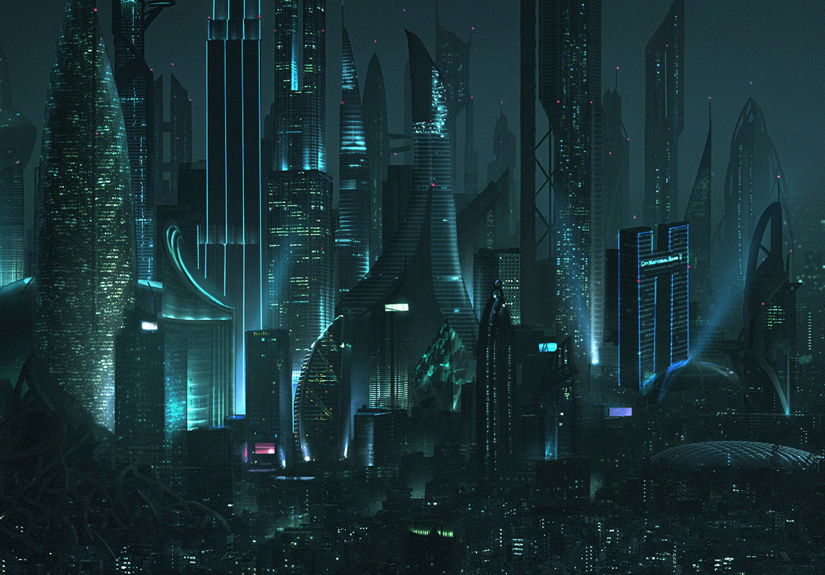 Artstation Futuristic La Night Matte Painting Erling Saevarsson