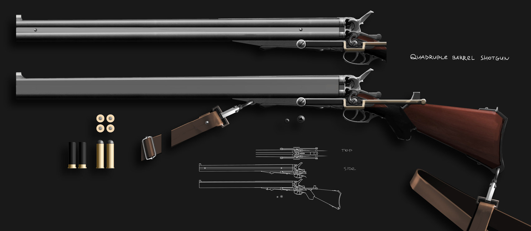 Artstation Quadruple Barrel Shotgun Weapons Concept Design
