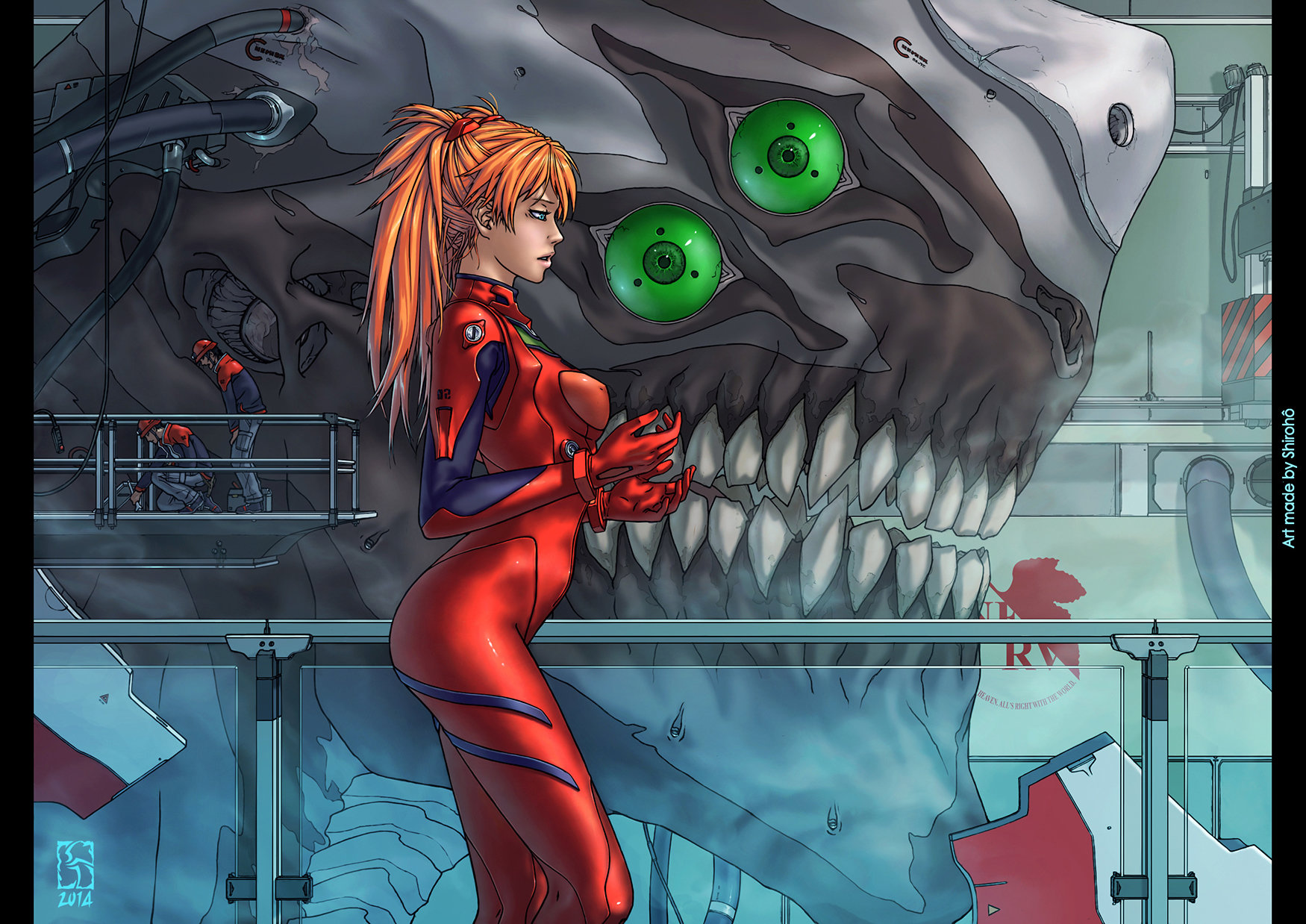 Asuka fanart from Neon Genesis Evangelion (with eva02 unarmored in backgrou...