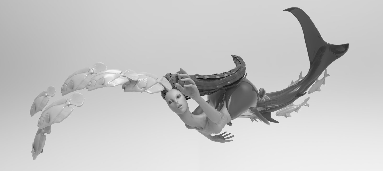 Test Mermaid Render, before I reworked her hair for 3d print