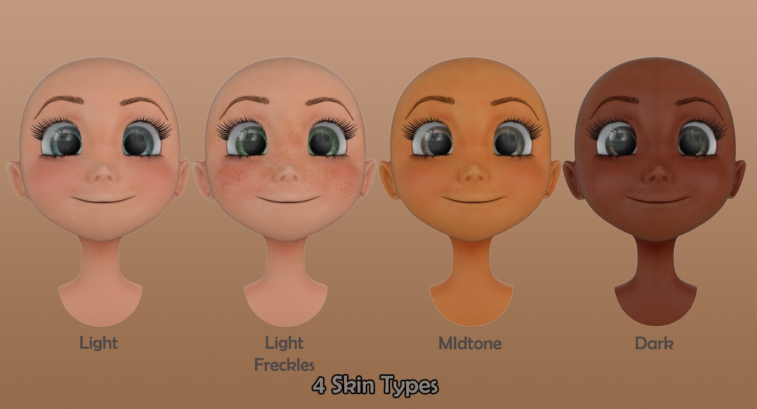 Artstation Rigged Cartoon Girl Head A With Hair System And