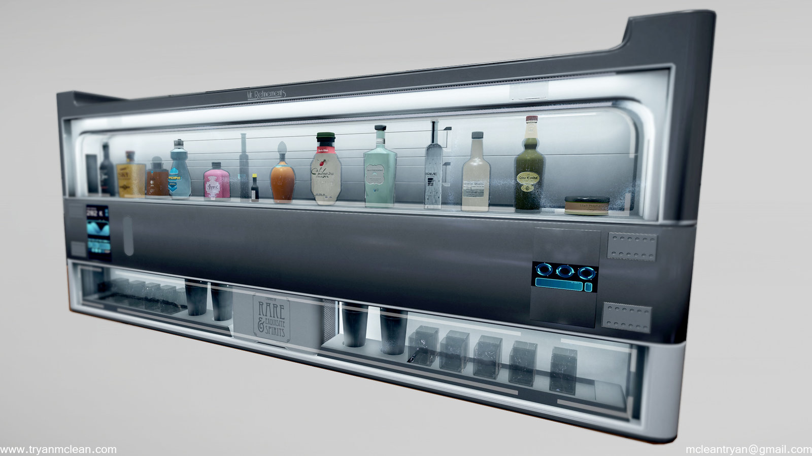 Star Citizen Subscriber Flair Liquor Cabinet. Modelling by myself. VFX and Liquor logos done by others on team. 