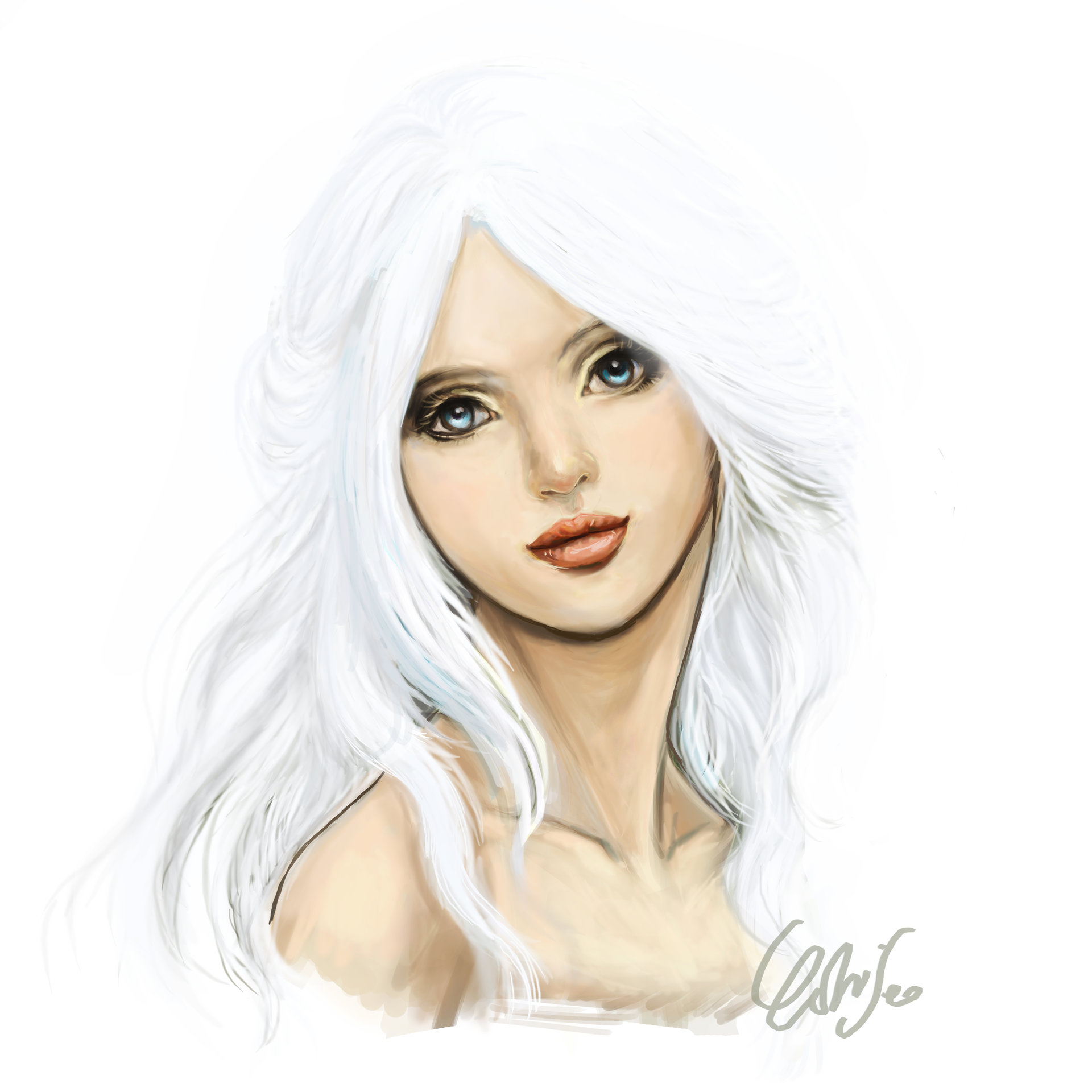 white hair woman art