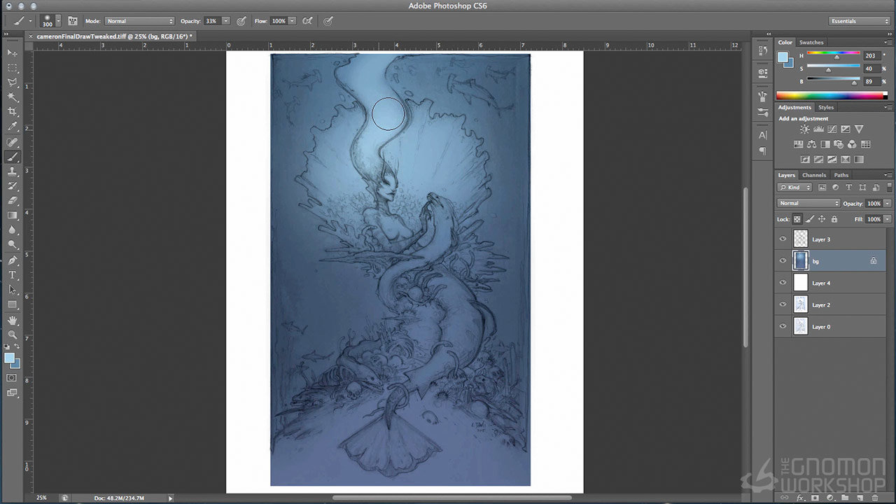 Step 4: Scan. Open in Photoshop. Lay in rough color/value
