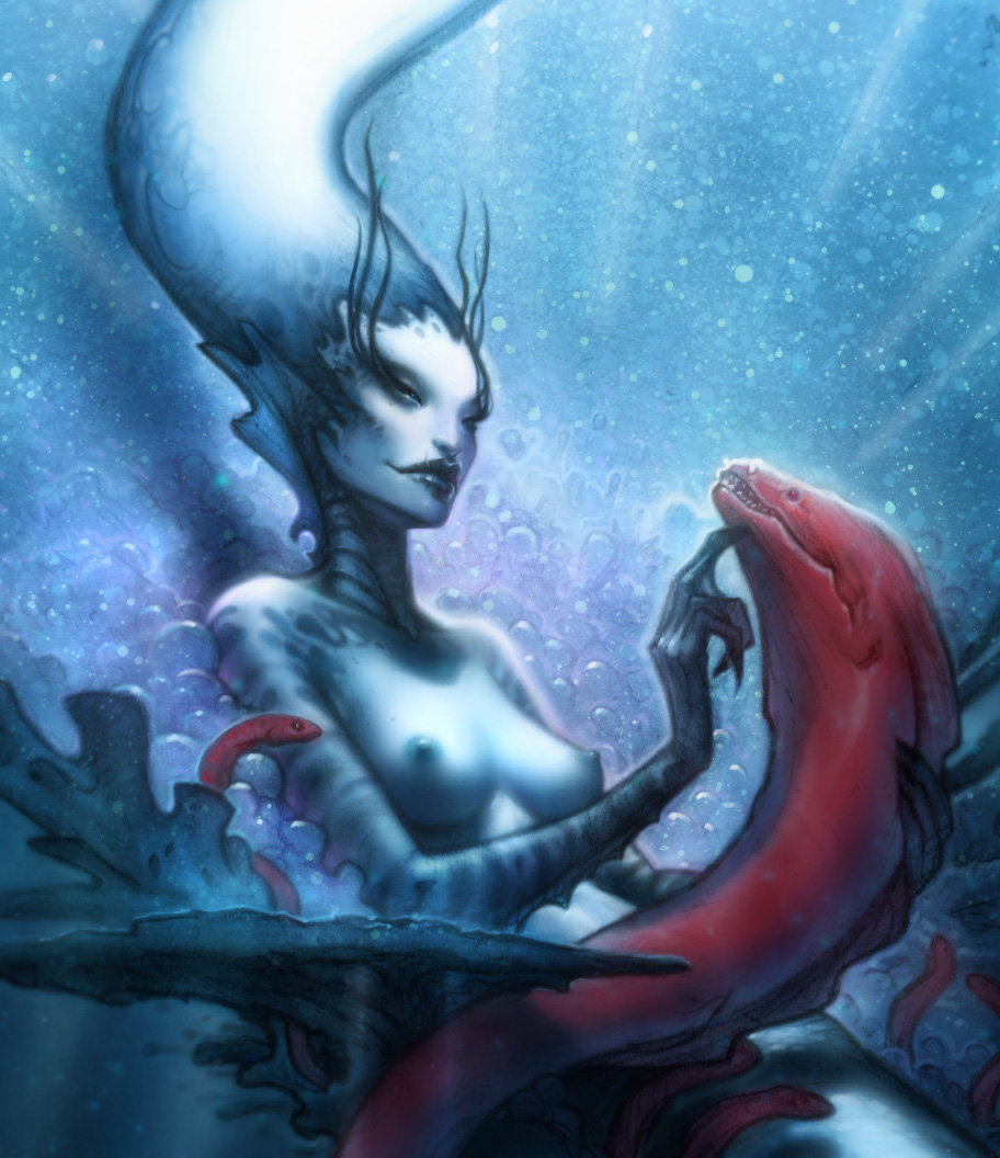 "Blood Eels of the Siren's Ossuary" Tutorial available from The Gnomon Workshop. Pencil and Photoshop