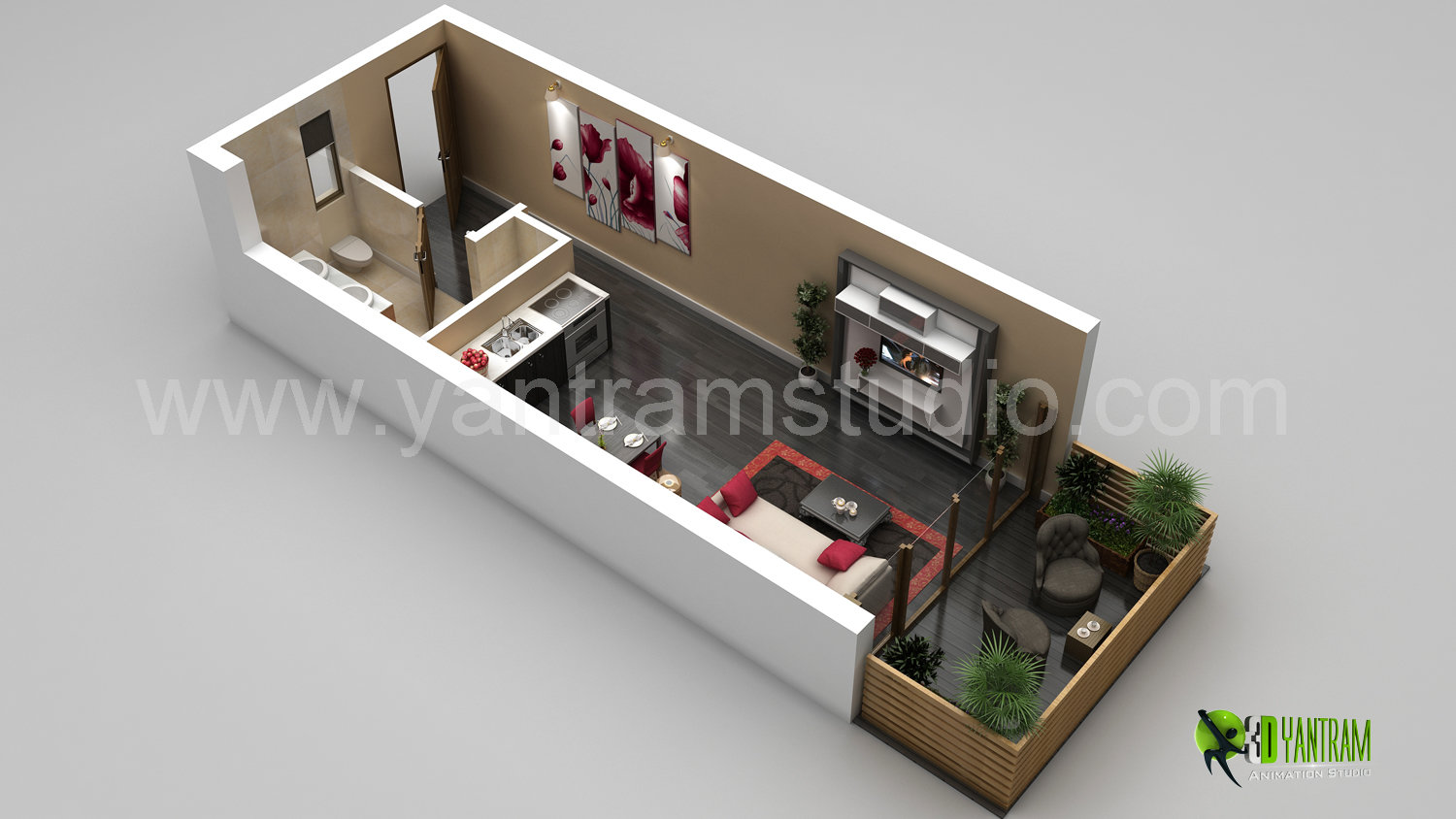 Modern One Bedroom 3d Floor Plans