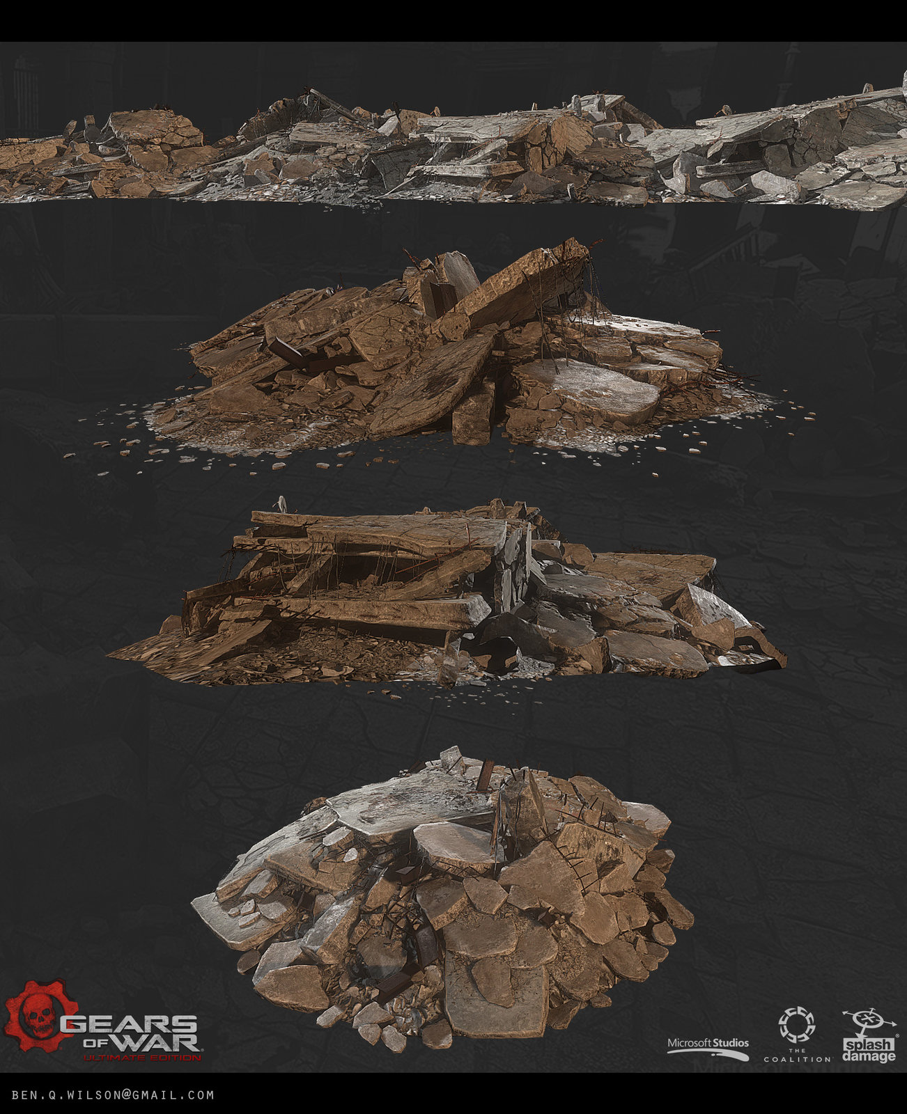 Some examples from the collection of rubble meshes created. The assets ranged from small loose rubble to full scale collapsed buildings.