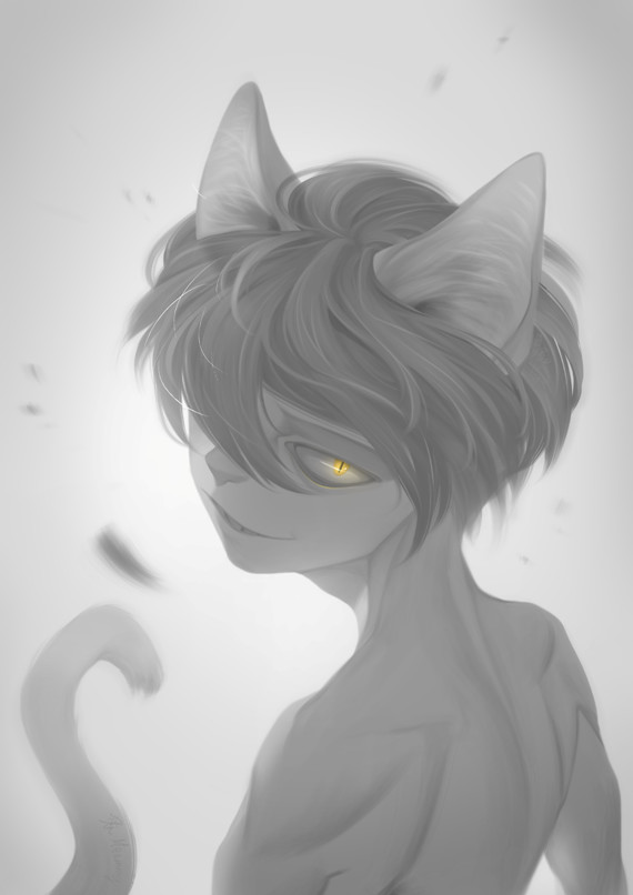 grey anthro cat boy