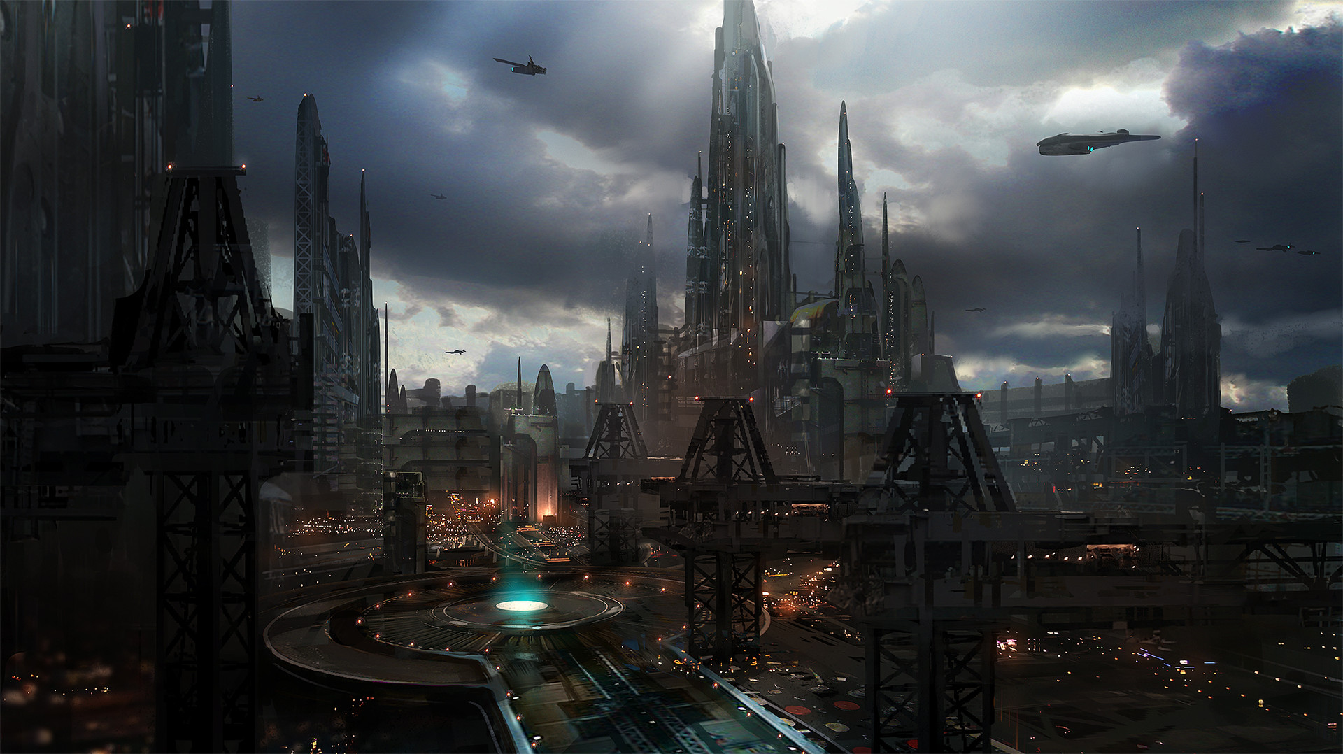 ArtStation - Sci-fi city scape concept art - class demo, James Paick
