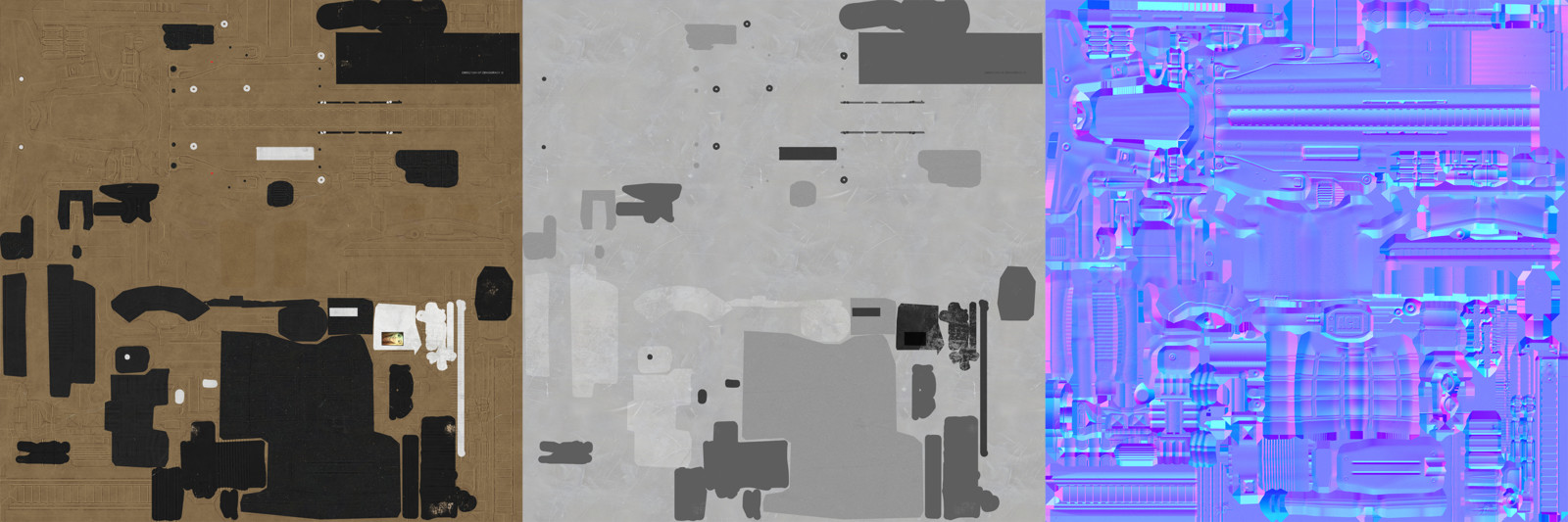 Gun maps (Base Color, roughness, normal)