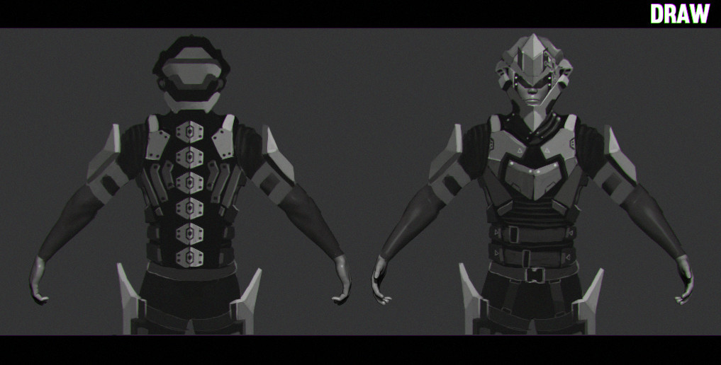 Some concept armour sketched over the model.