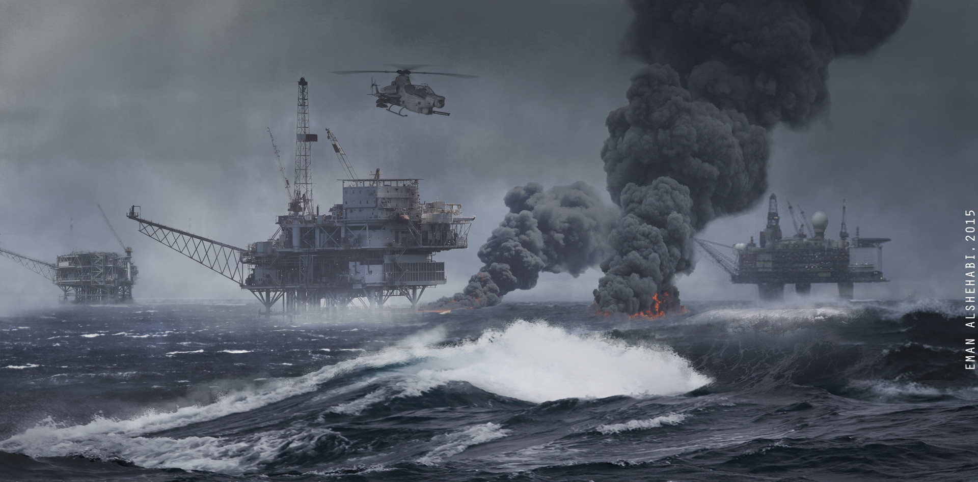Artstation Oil Rig Matte Painting Inspired From Brainstorm