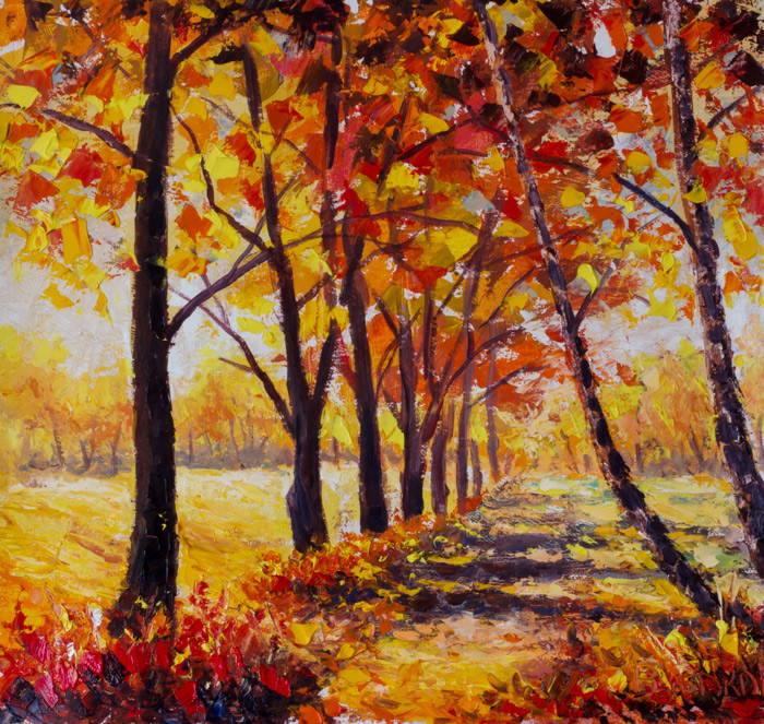 Artstation Sunny Autumn Landscape Palette Knife Oil Painting