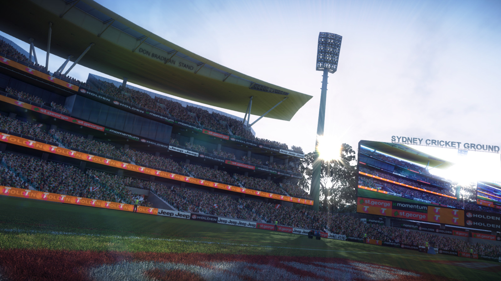 New Sydney cricket ground stand, field grass for all stadiums, trees and sun sprite.