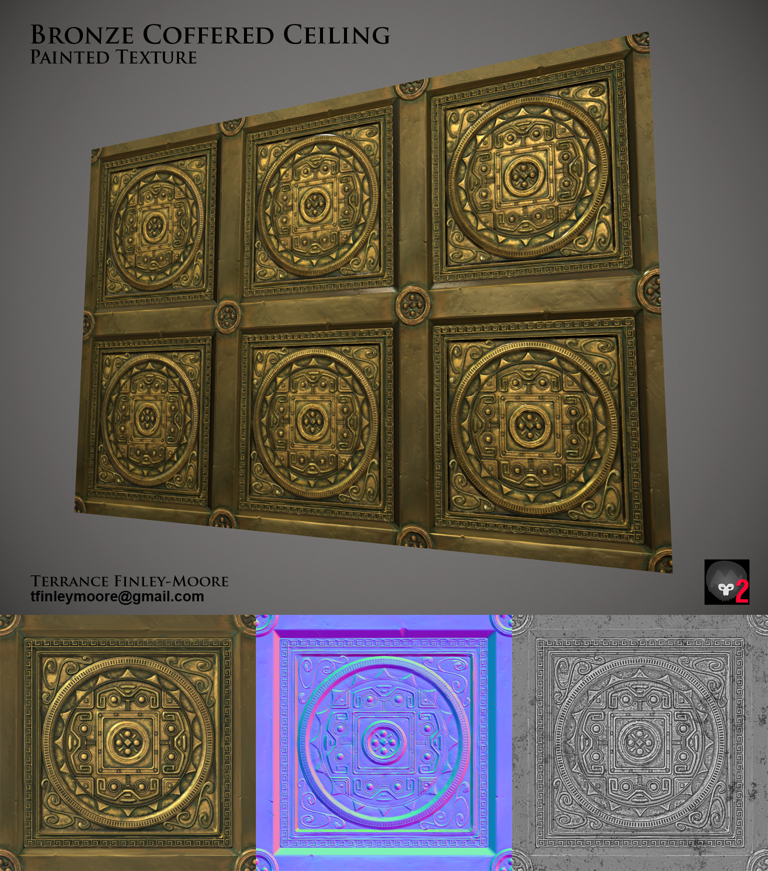 Terrance Finley Moore Hand Painted Bronze Coffer Texture