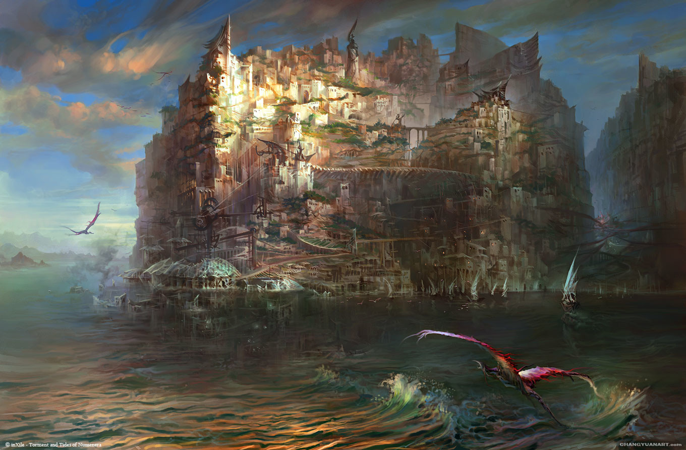 Torment Tides Of Numenera Sagus Cliffs At Dawn By Yuan