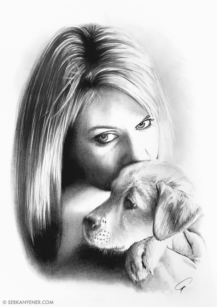 Artstation Girl And Her Dog Pencil Drawing Serkan Yener