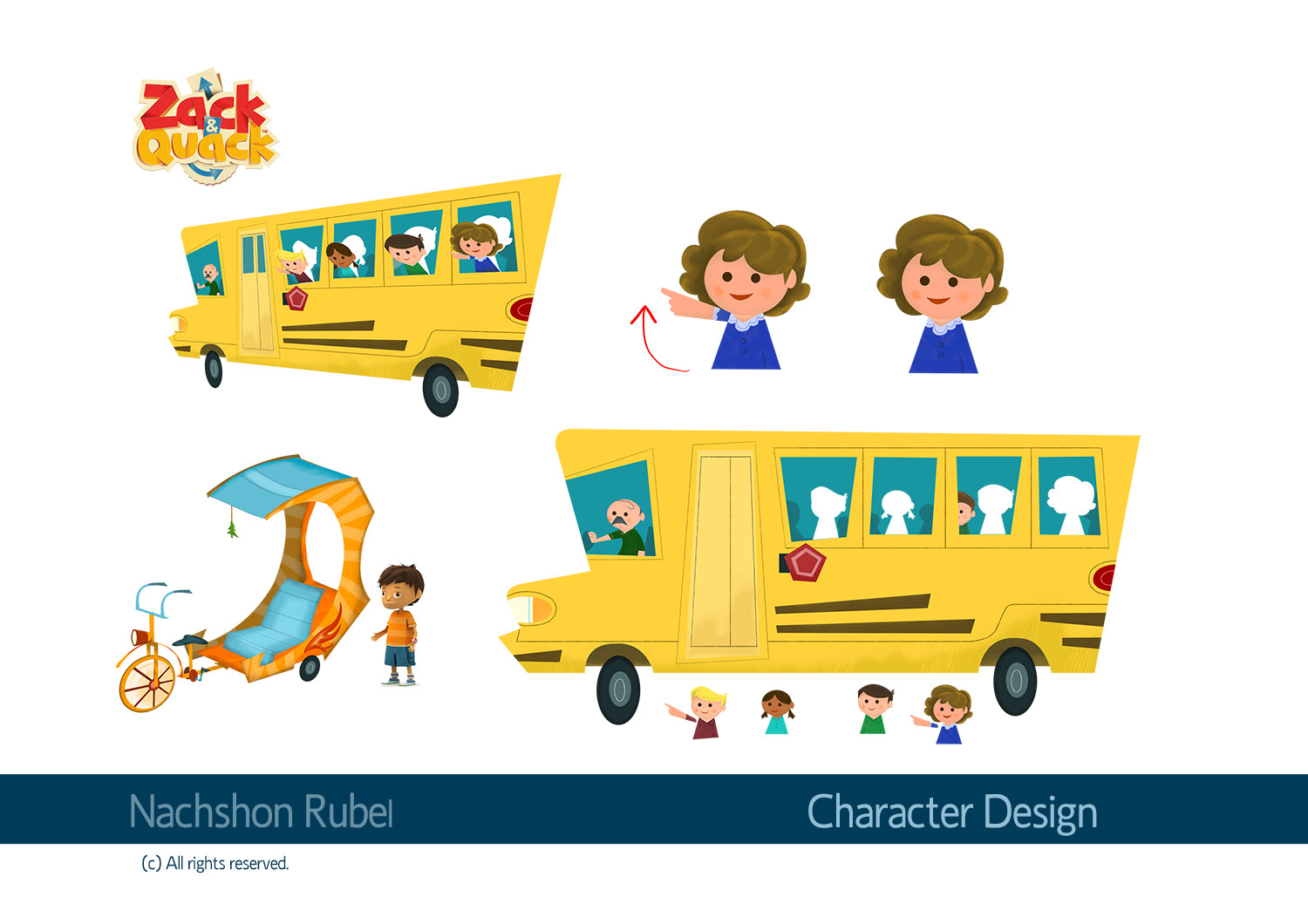 Bus, rickshaw, kids deigns.