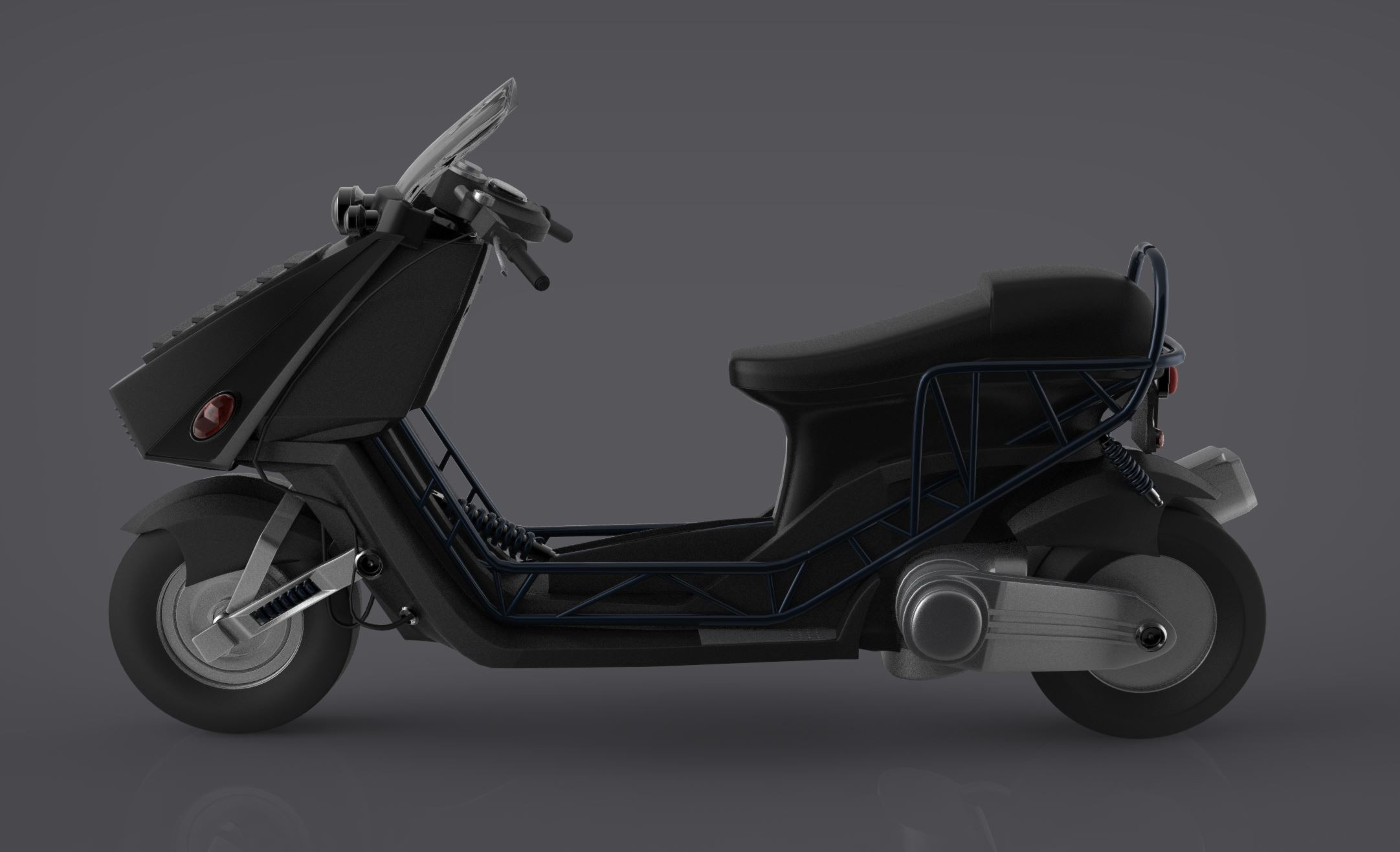 Personal Work: Keyshot/Maya--kind of a fun design challenge in order to expand my vis vocab.  It's a hybrid of an Italjet Dragster, Honda Elite 250, Helix (CN250), and a Yamaha Majestic.  
