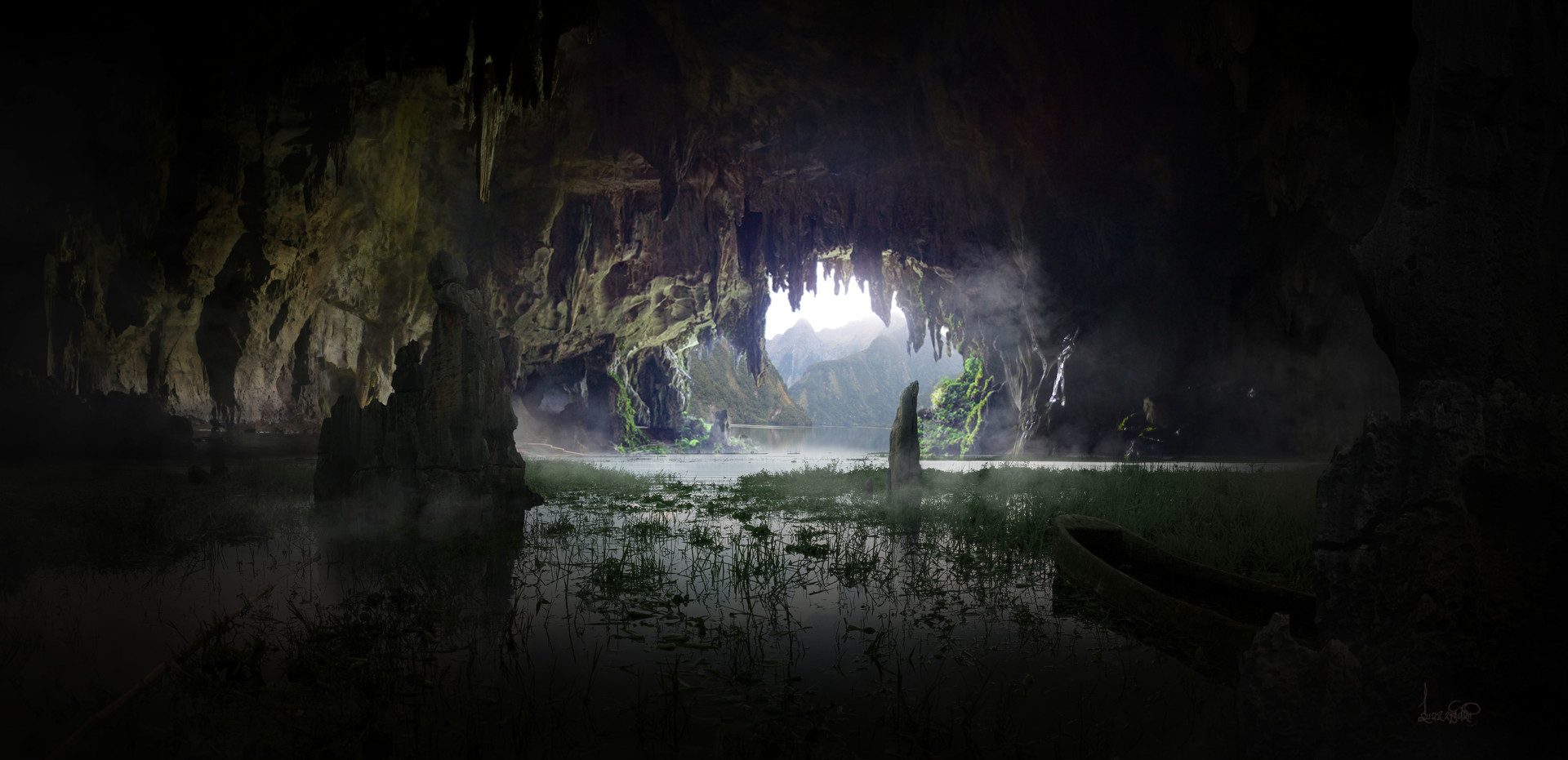 Fog the cave. Пещера сталактитов фэнтези арт. Сказочная пещера. Локация пещера. Подземный лес.