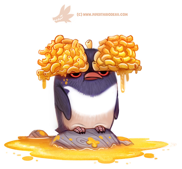 Penguin with actual macaroni on its head