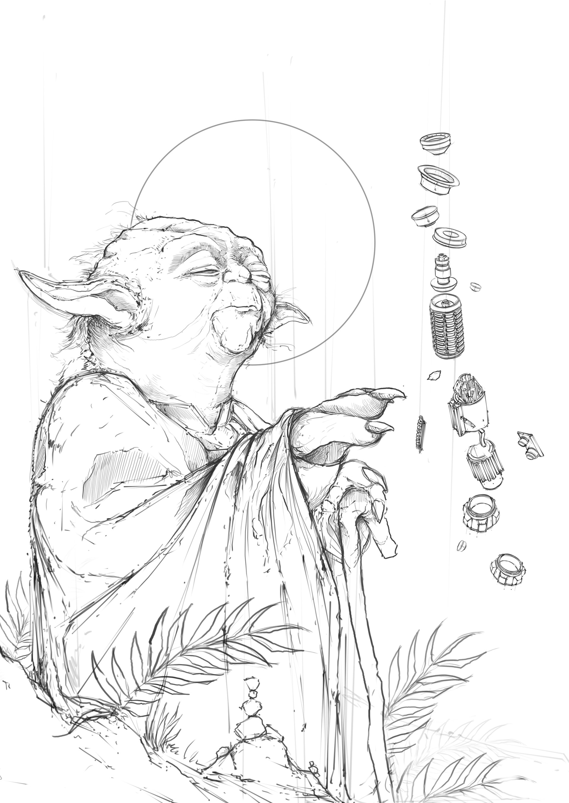 Yoda Line Drawing Hawaiian Mako Design Yoda