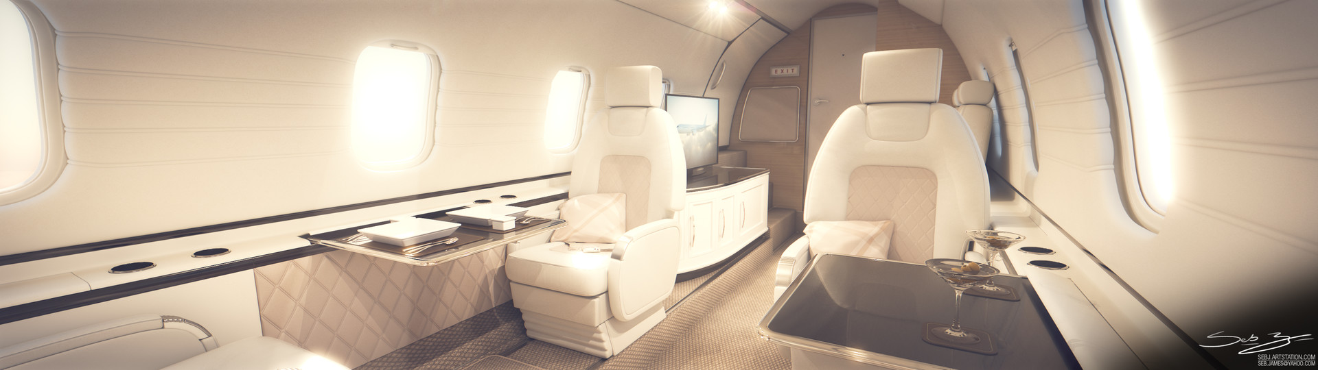 Artstation Learjet 60 Private Jet 3d Interior Seb James
