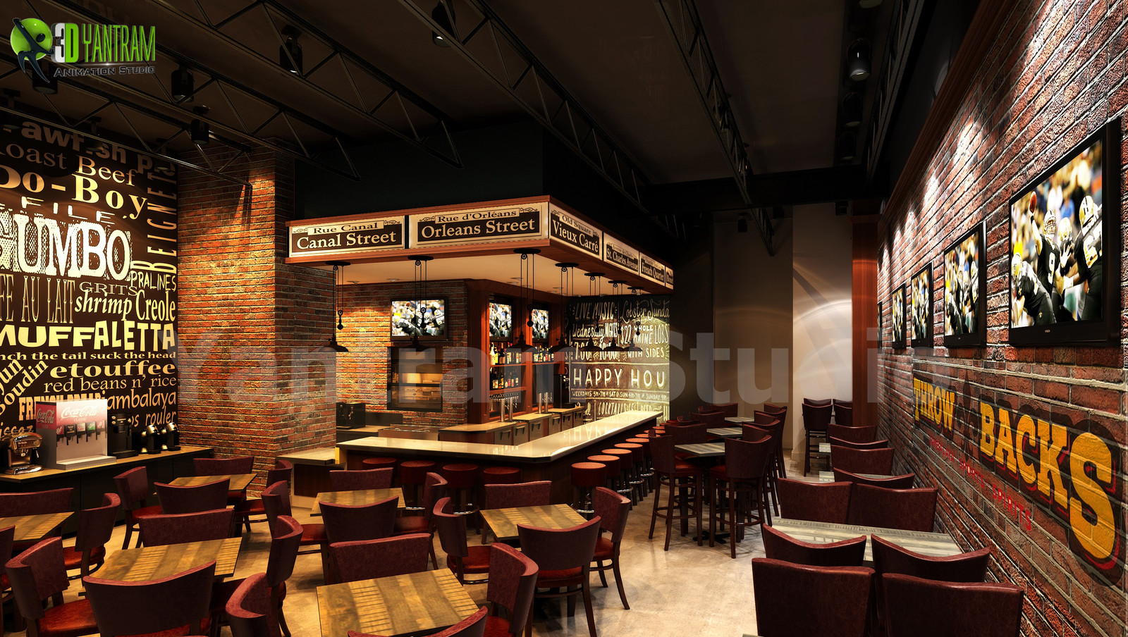 3D Bar Interior Design view