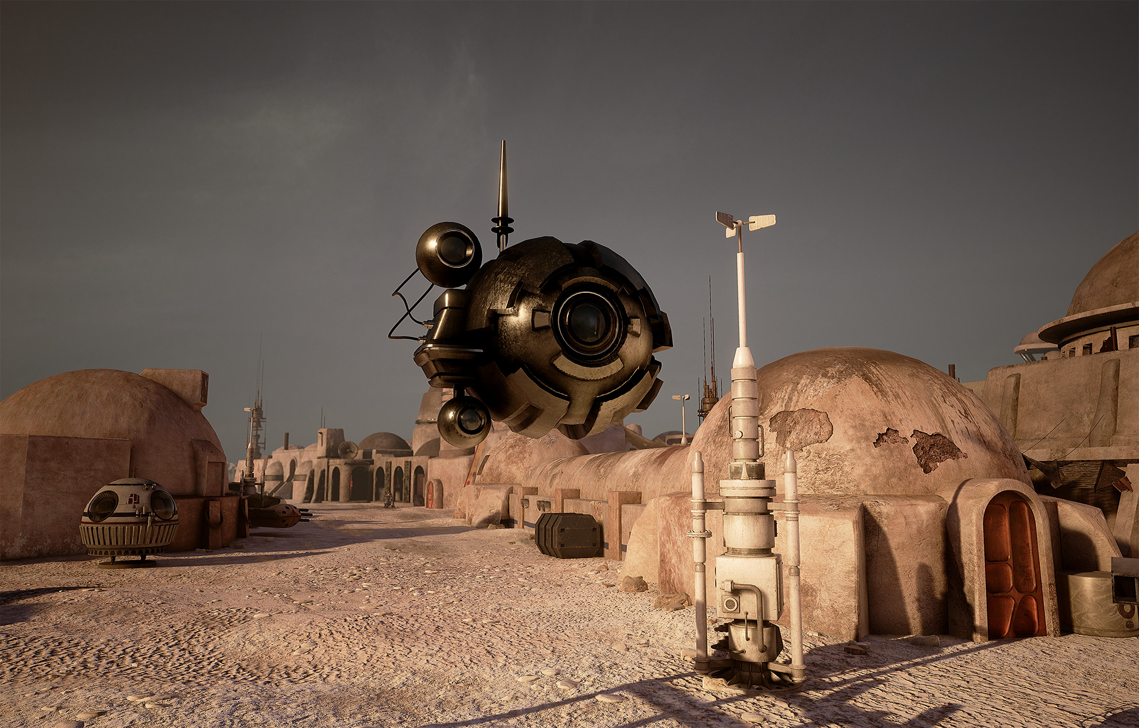 Scout Droid: model, textures, shader
Buildings: model, textures, shader