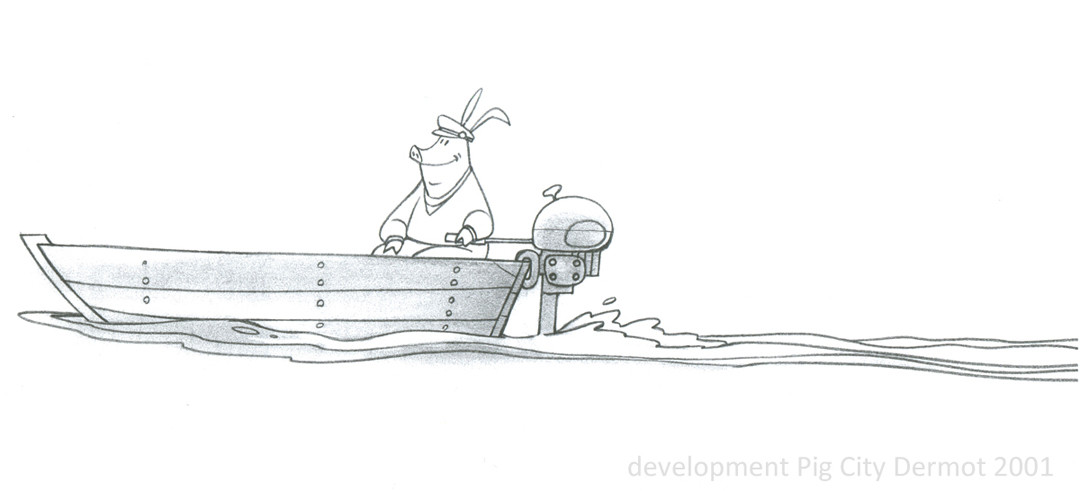 pig in a boat
