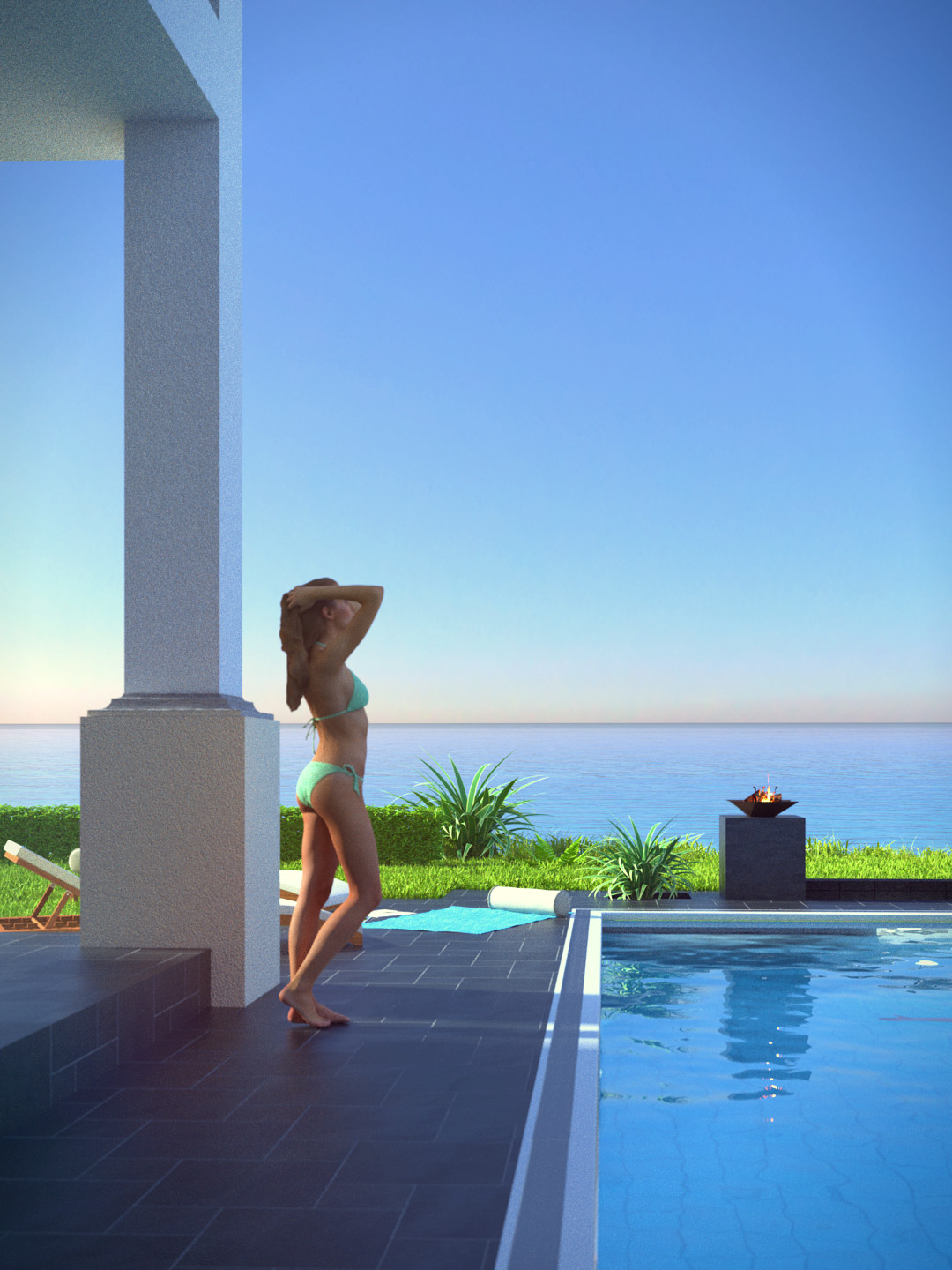 SketchUp + Thea Render 
Seagrove Beach House:
Poolside 05 2pt Vert 43 D Lumina Rise
1080 × 1440 Presto MC Bucket

Model female by Renderpeople​ found here. https://renderpeople.com/3d-people/julia-0269/