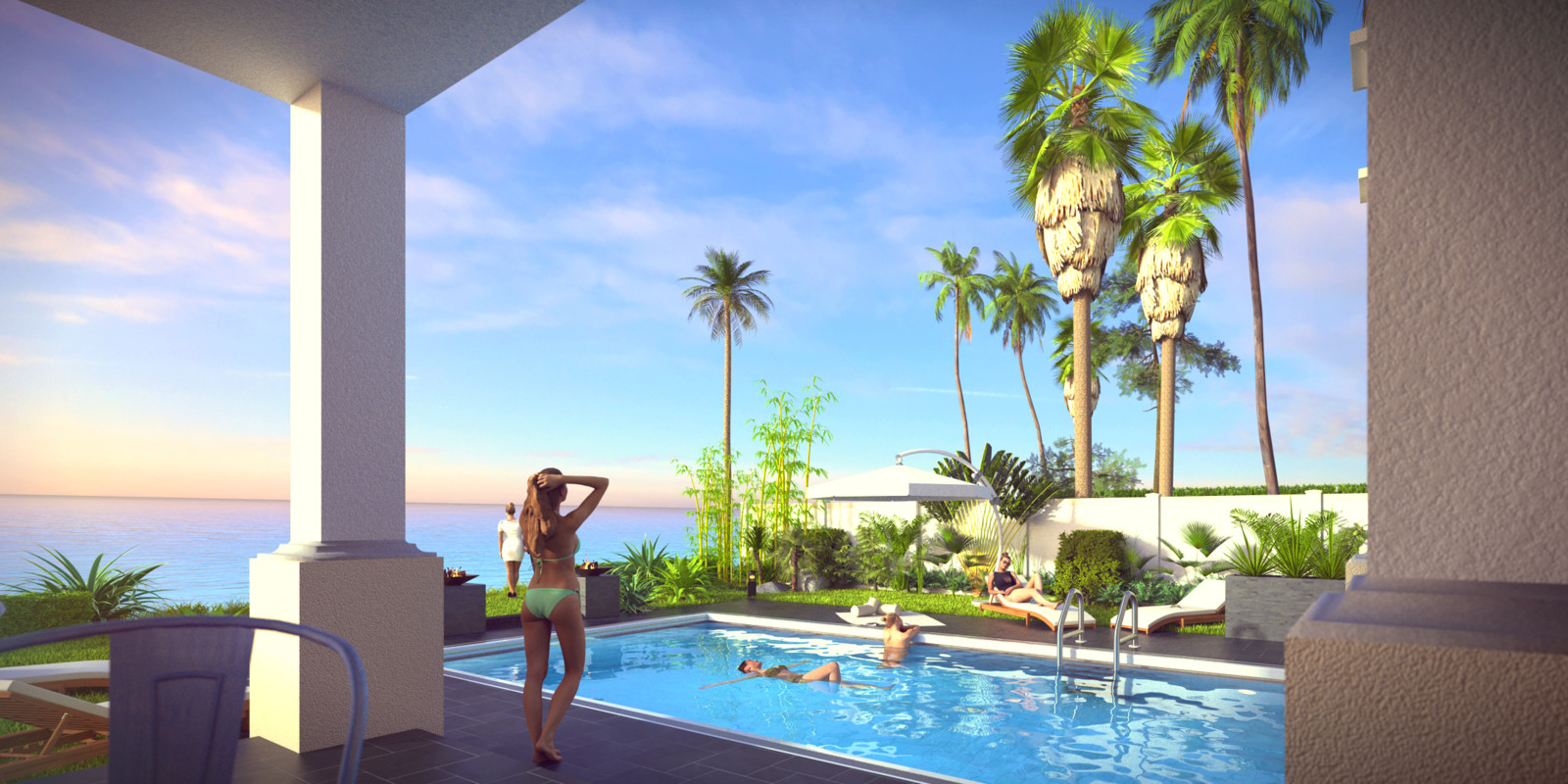 SketchUp + Thea Render 
Seagrove Beach House:
Poolside 6B Day A Lumina Orange
2160 × 1080 Presto MC Bucket