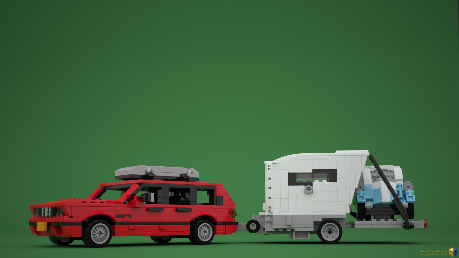 Renderbricks ® - LEGO® BMW 3 Series E30 Touring with Caravan & Isetta