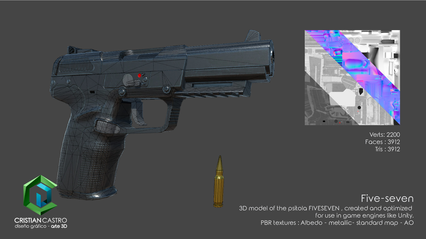 Artstation Five Seven Lowpoly Model Cristian Castro C