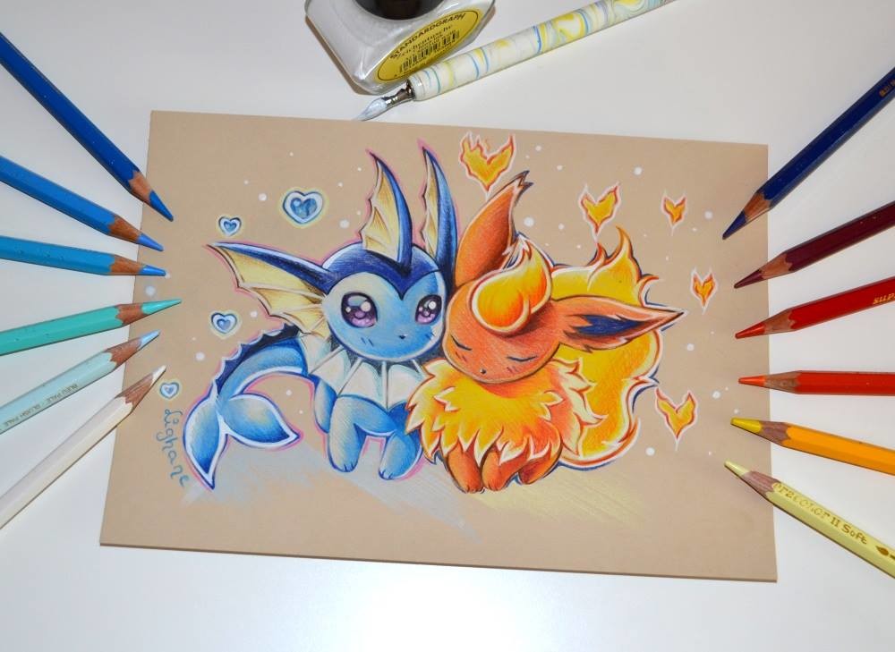 ArtStation - Vaporeon & Flareon / Pokémon / Colored Pencil, Lighane's