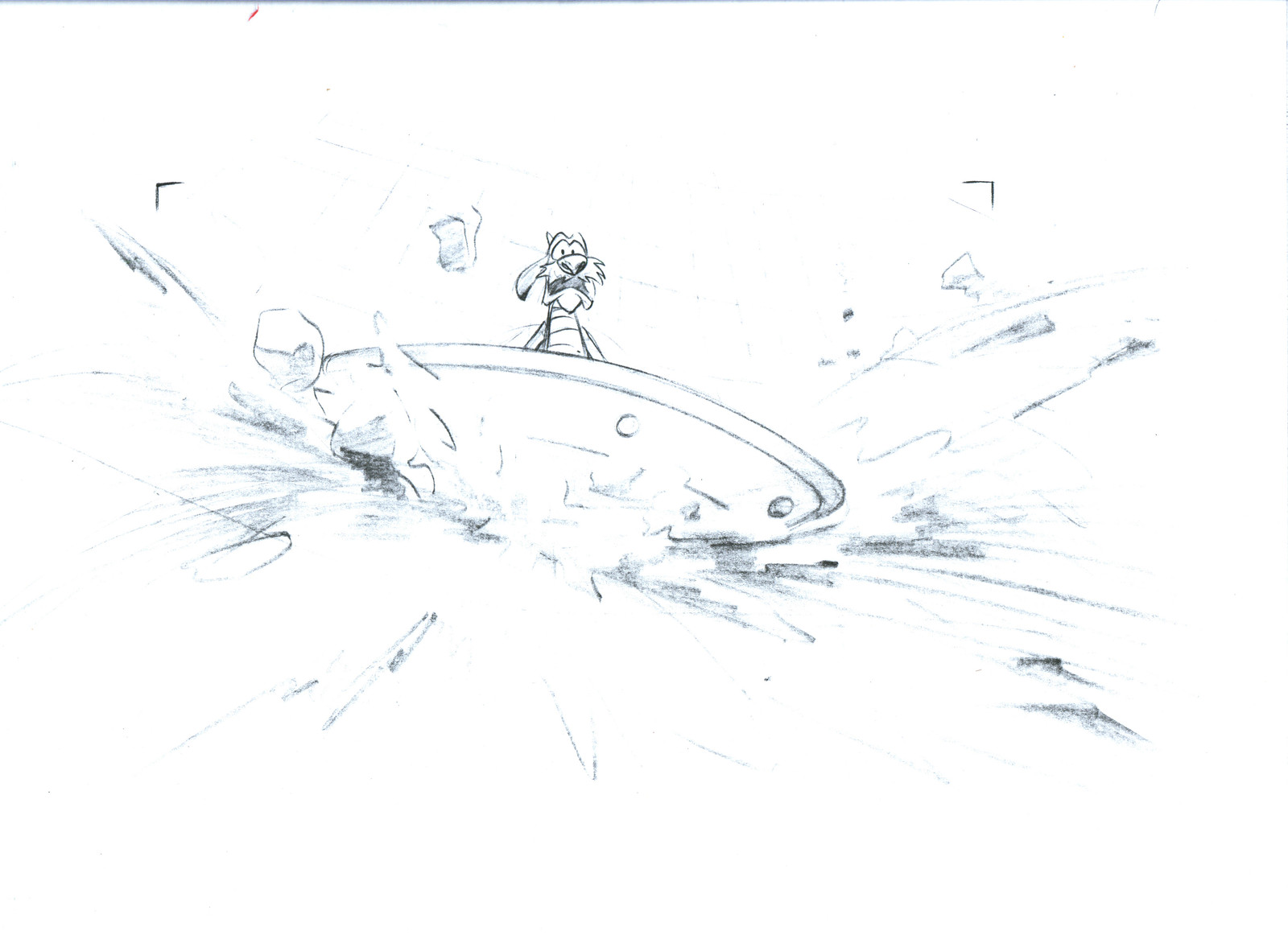 Mushu surfs the avalanche