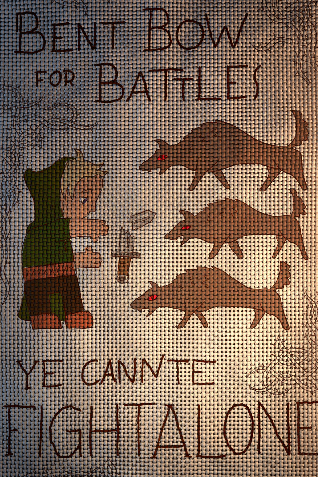 Bent bow for battles ye cannte fight alone