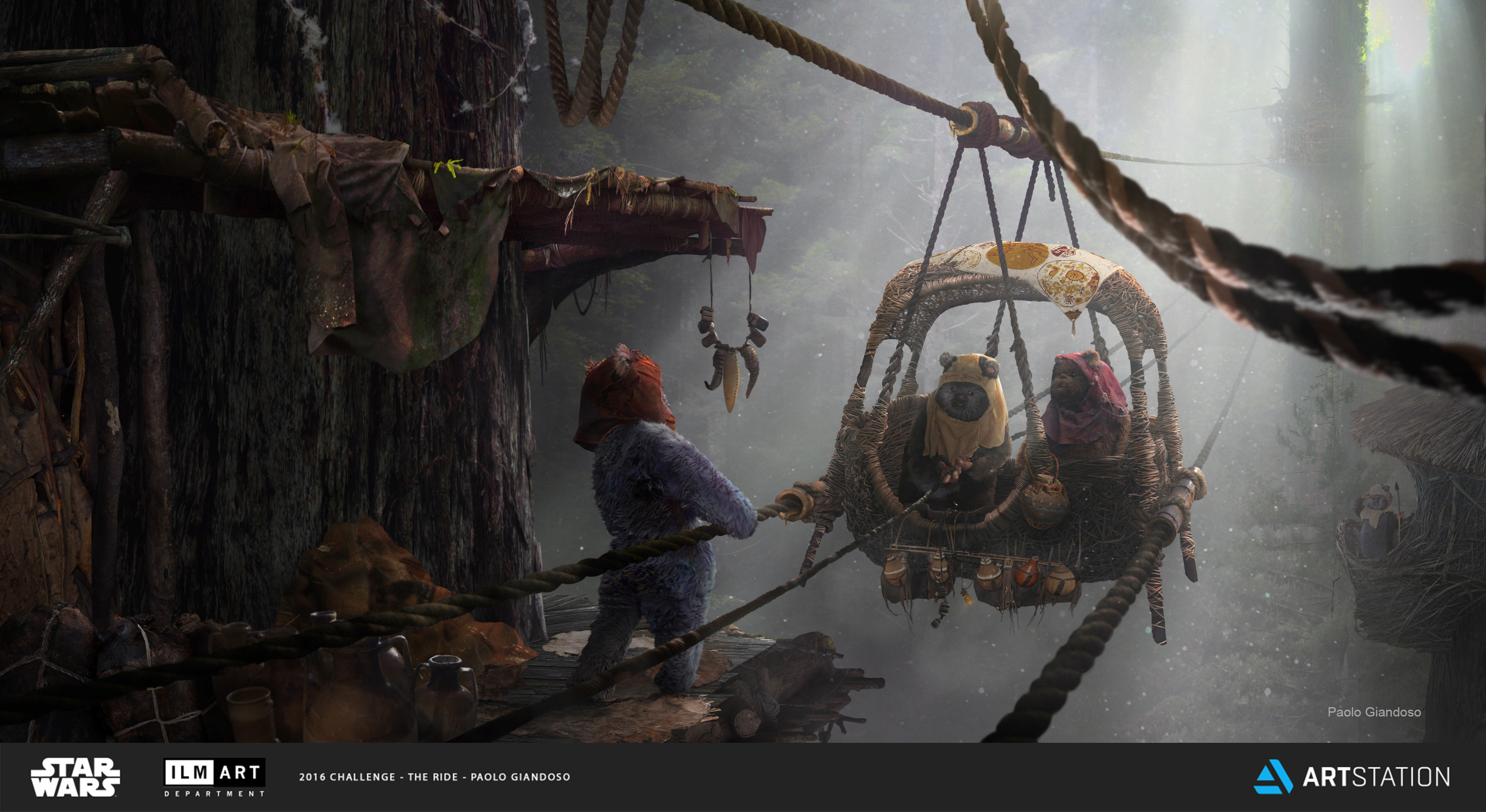 It may be a haphazard form of transportation, but for the areas of Endor that are unsafe to cross, the Ropeway is the Ewok's best chance of survival. Since accidents do happen, they place holy symbols on the baskets and have the Shaman bless it regularly.