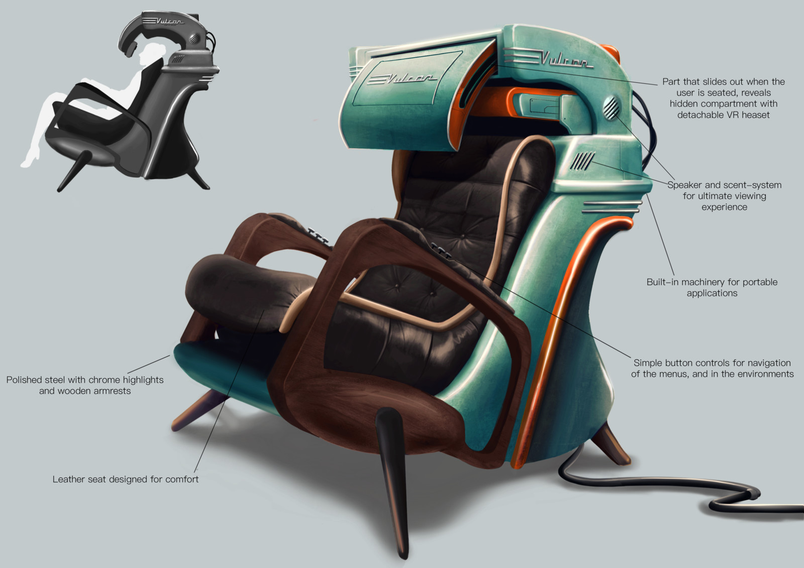 Retrofuturistic 1950s VR Chair Device