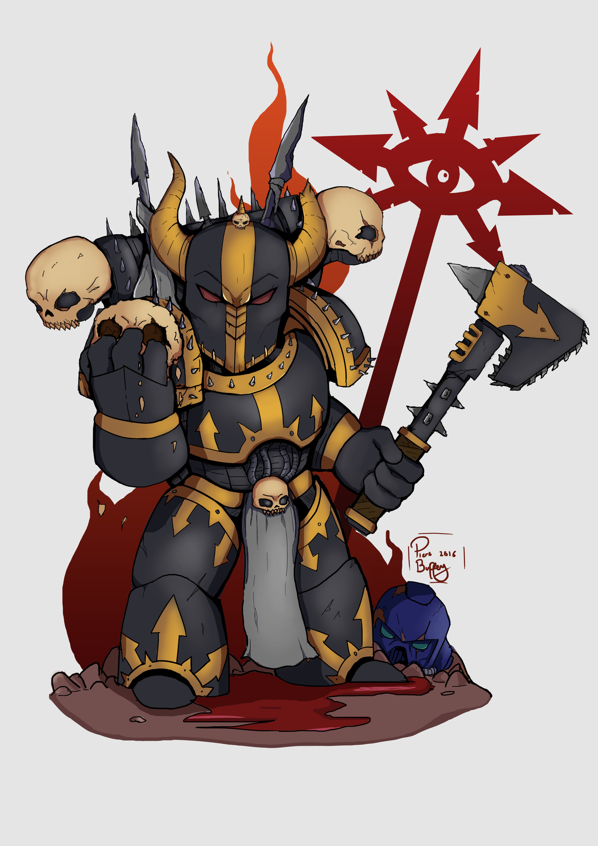 Artstation Chaos Space Marine Black Legion Illustration Piers Buffey