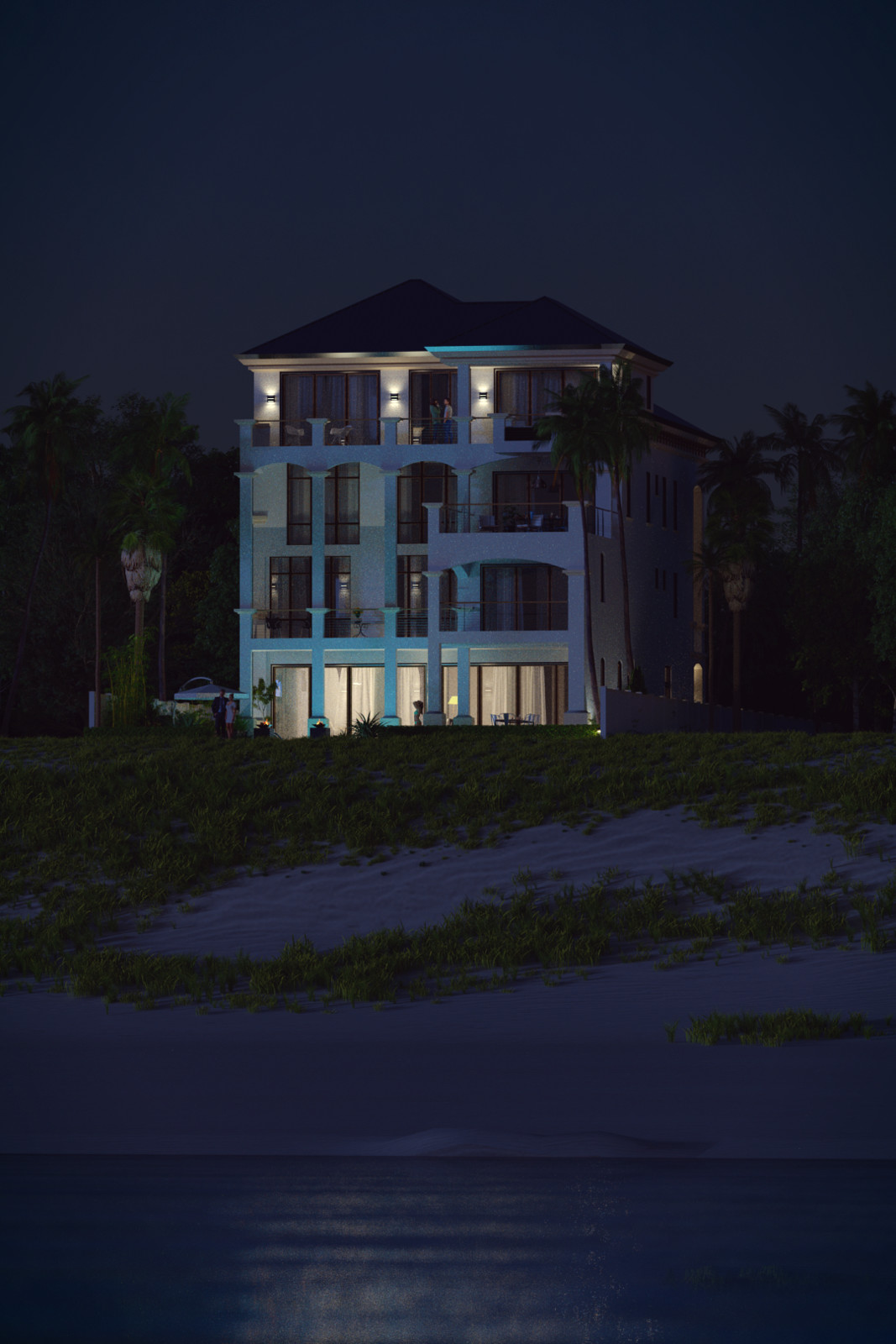 SketchUp + Thea Render 
Seagrove Beach House:
From Water 01 Night A Lumina
1080 × 1620 Presto MC Bucket