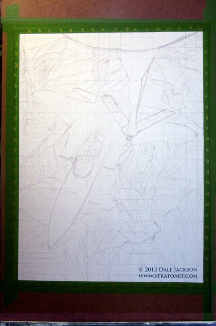 1: Starting with the outlined shapes and features.