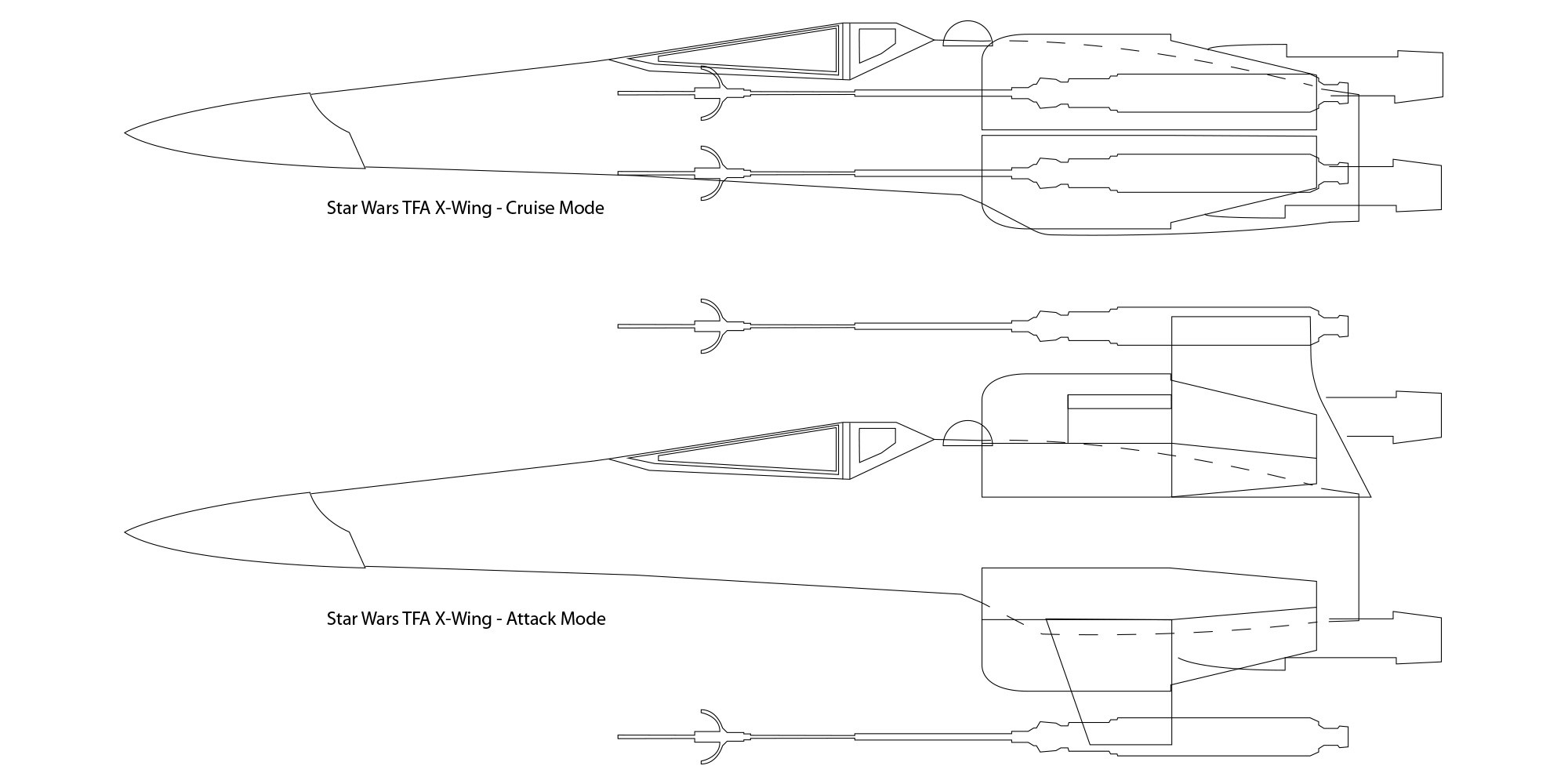 1: Starting off with some concept profile drawings. I created this X-Wing before the Movie "The Force Awakens" came out in December 2015.