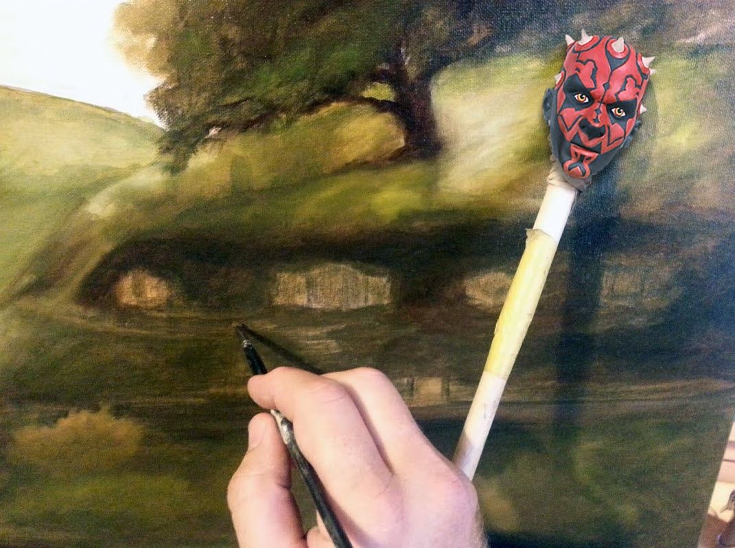 5: Painting with the aid of a Mahl Stick (a little joke with "Darth Maul" there). ;)